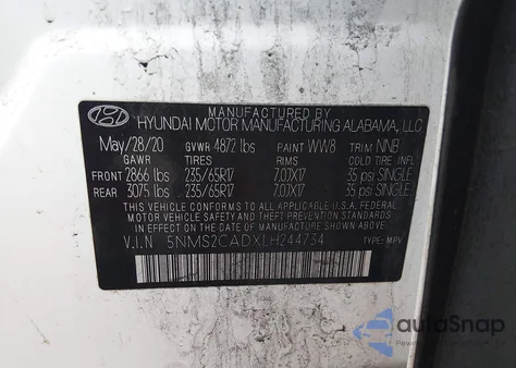 2020 Hyundai Santa Fe Se z USA, uszkodzony, nr VIN 5NMS2CADXLH244734